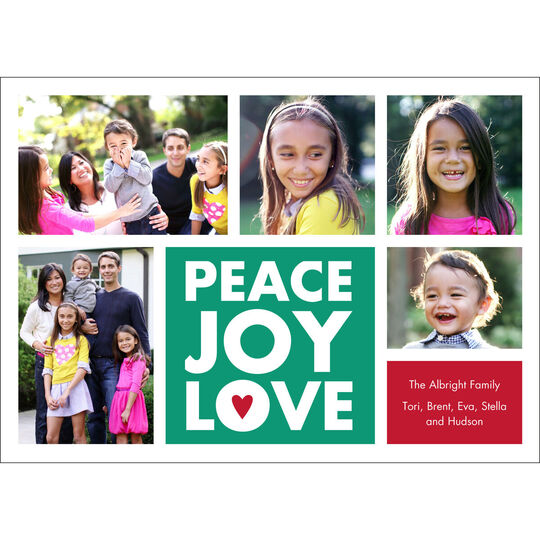 Emerald Peace Joy Love Flat Holiday Photo Cards
